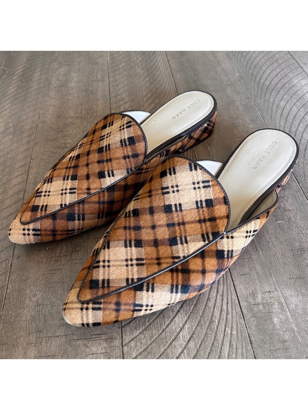 Cole Haan Women's Piper Mule in Tan Multi Plaid size 10B